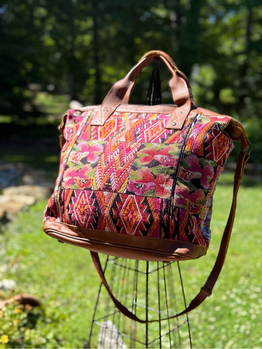 Nena & Co. Multicolor Pink and Brown Leather-Trim Tote